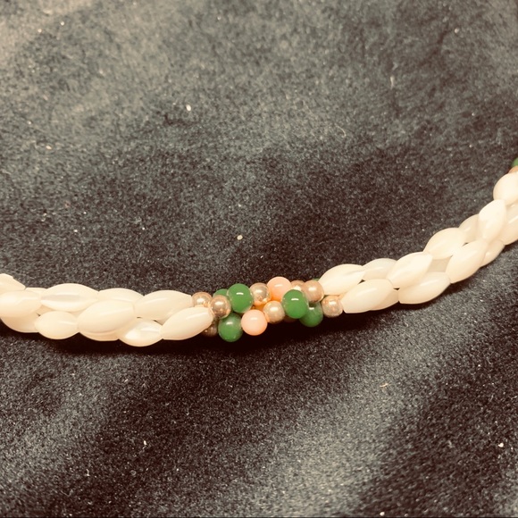 Vintage Vietnam Motherof Pearl Coral Jade Necklace - Picture 6 of 8